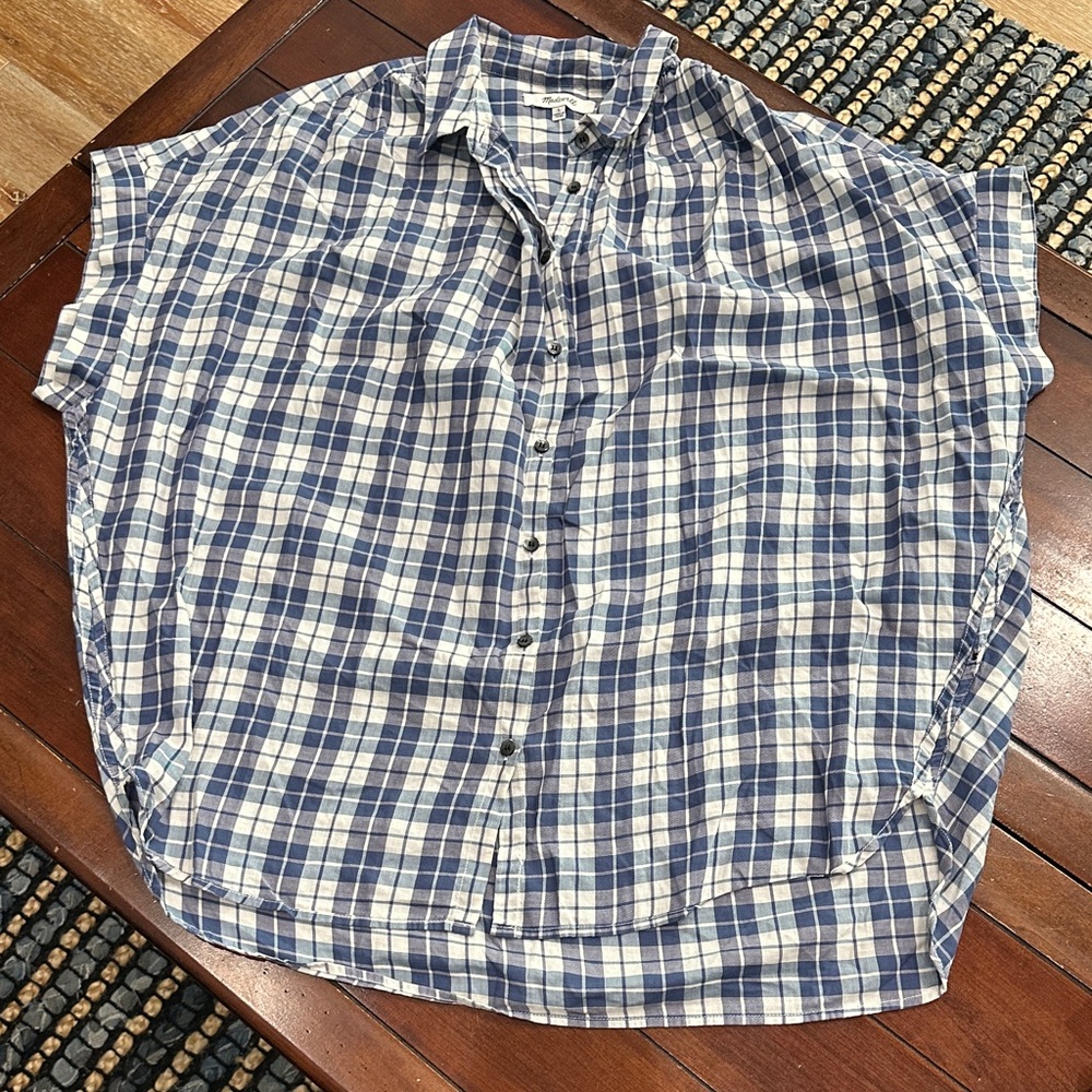Madewell Blue & White Plaid Short-Sleeve Button-Down Shirt